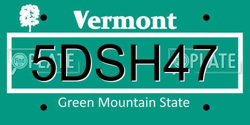 5DSH47 Vermont License Plate