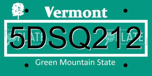 5DSQ212 Vermont License Plate