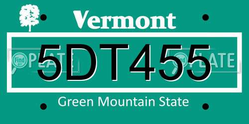 5DT455 Vermont License Plate