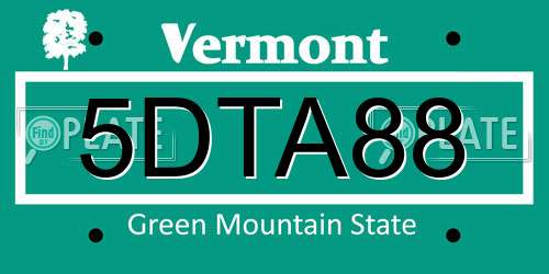 5DTA88 Vermont License Plate