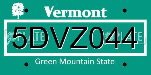 5DVZ044 Vermont License Plate