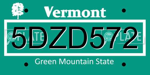 5DZD572 Vermont License Plate