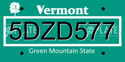 5DZD577 Vermont License Plate