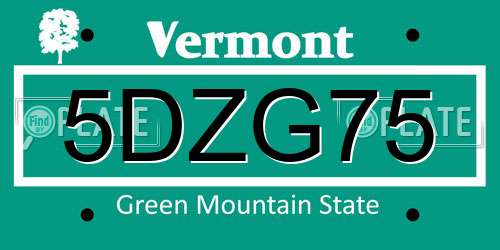5DZG75 Vermont License Plate