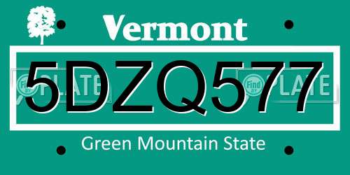 5DZQ577 Vermont License Plate