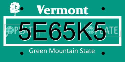 5E65K5 Vermont License Plate