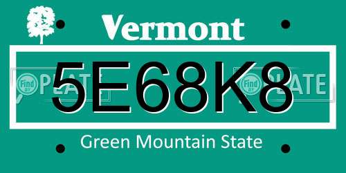 5E68K8 Vermont License Plate