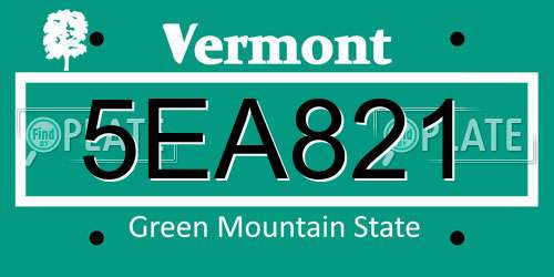 5EA821 Vermont License Plate
