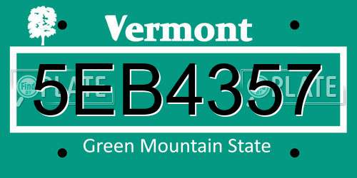 5EB4357 Vermont License Plate