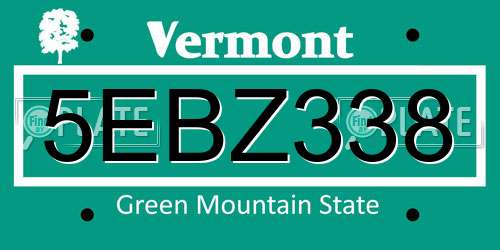 5EBZ338 Vermont License Plate