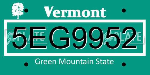 5EG9952 Vermont License Plate
