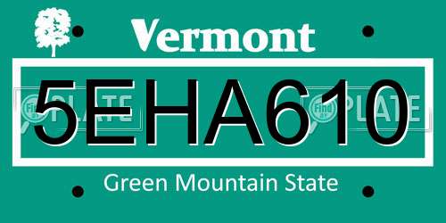 5EHA610 Vermont License Plate