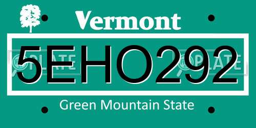 5EHO292 Vermont License Plate