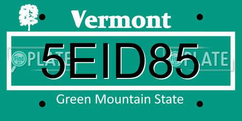 5EID85 Vermont License Plate