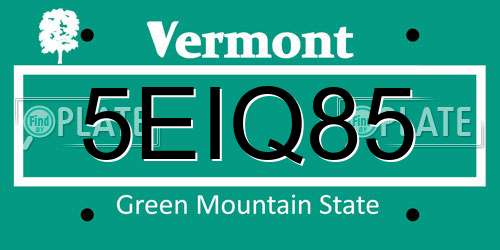 5EIQ85 Vermont License Plate