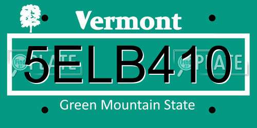 5ELB410 Vermont License Plate