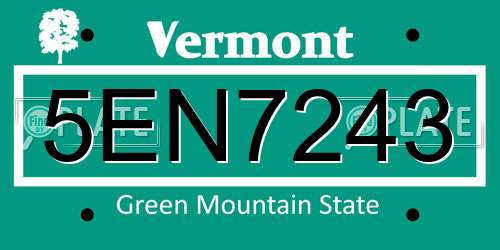 5EN7243 Vermont License Plate