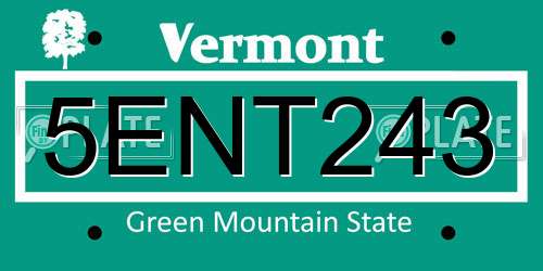 5ENT243 Vermont License Plate