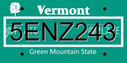 5ENZ243 Vermont License Plate
