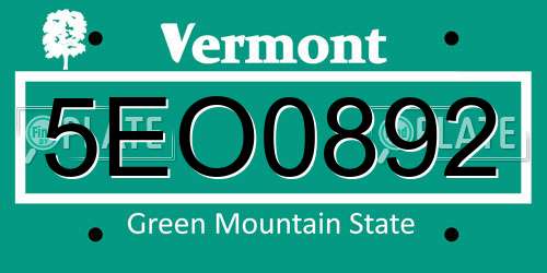 5EO0892 Vermont License Plate