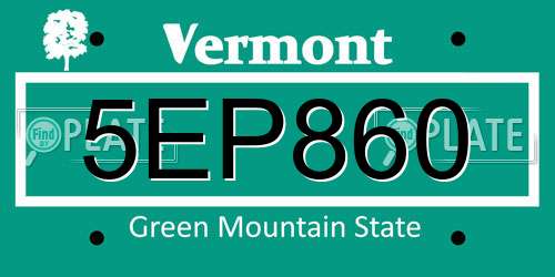 5EP860 Vermont License Plate