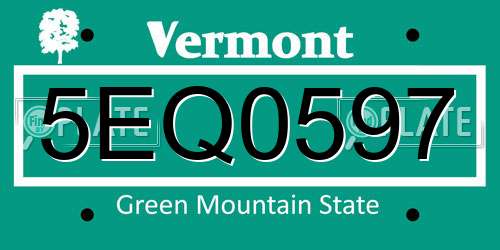 5EQ0597 Vermont License Plate