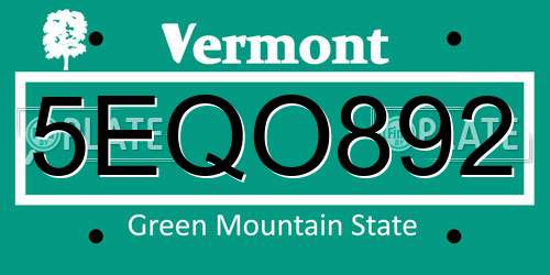 5EQO892 Vermont License Plate