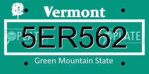 5ER562 Vermont License Plate