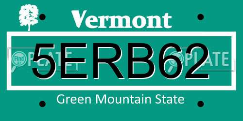 5ERB62 Vermont License Plate
