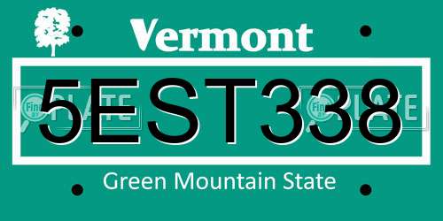 5EST338 Vermont License Plate