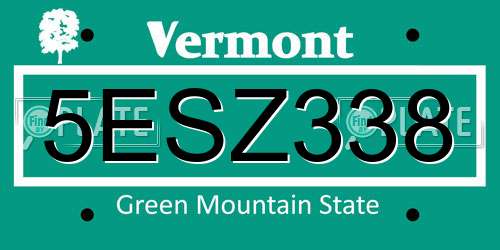 5ESZ338 Vermont License Plate