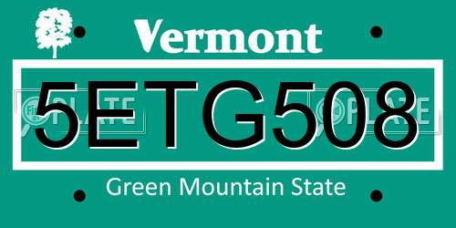5ETG508 Vermont License Plate