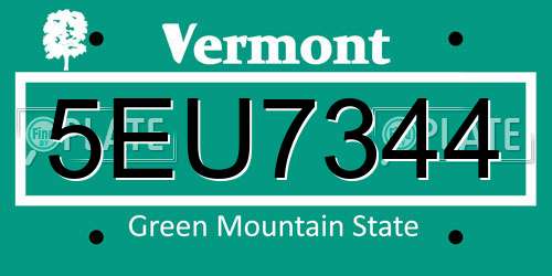 5EU7344 Vermont License Plate