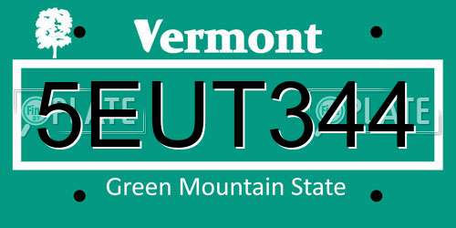 5EUT344 Vermont License Plate