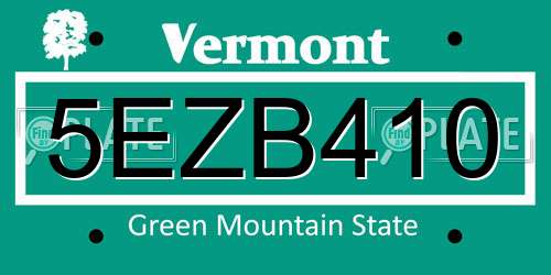 5EZB410 Vermont License Plate