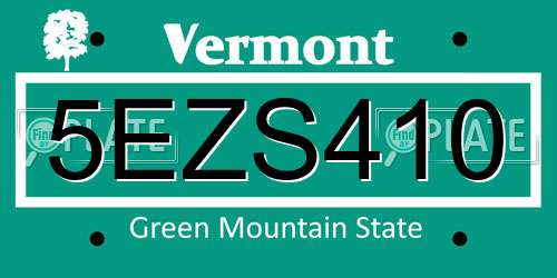 5EZS410 Vermont License Plate