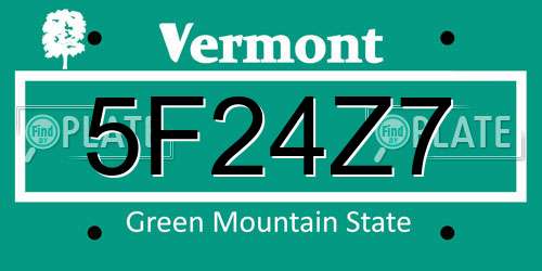 5F24Z7 Vermont License Plate