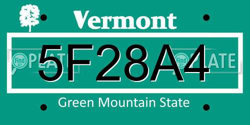 5F28A4 Vermont License Plate