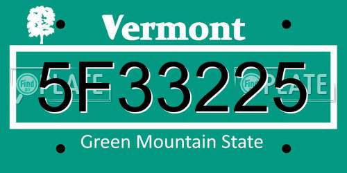 5F33225 Vermont License Plate
