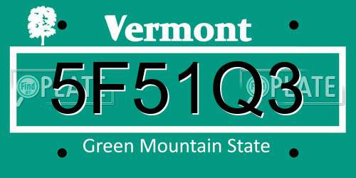 5F51Q3 Vermont License Plate
