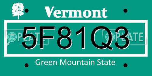 5F81Q3 Vermont License Plate