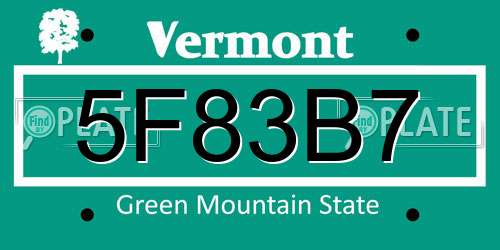 5F83B7 Vermont License Plate