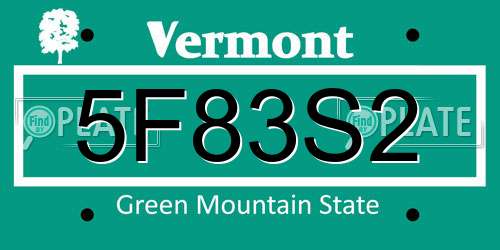 5F83S2 Vermont License Plate