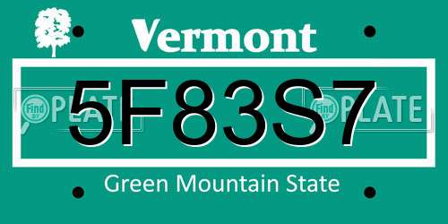 5F83S7 Vermont License Plate