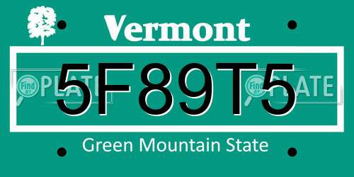 5F89T5 Vermont License Plate
