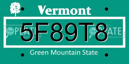 5F89T8 Vermont License Plate
