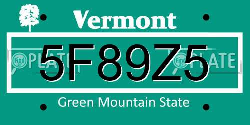 5F89Z5 Vermont License Plate
