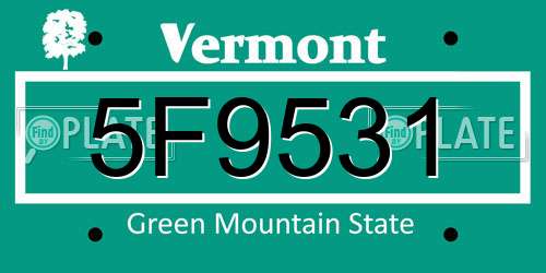 5F9531 Vermont License Plate