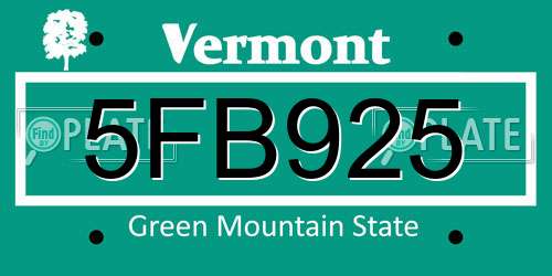 5FB925 Vermont License Plate