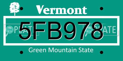 5FB978 Vermont License Plate